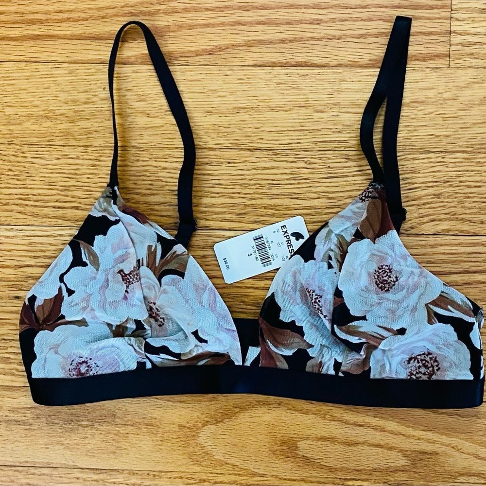 Express Bralette Women’s Small Floral Adjustable Straps No Padding Bra NWT